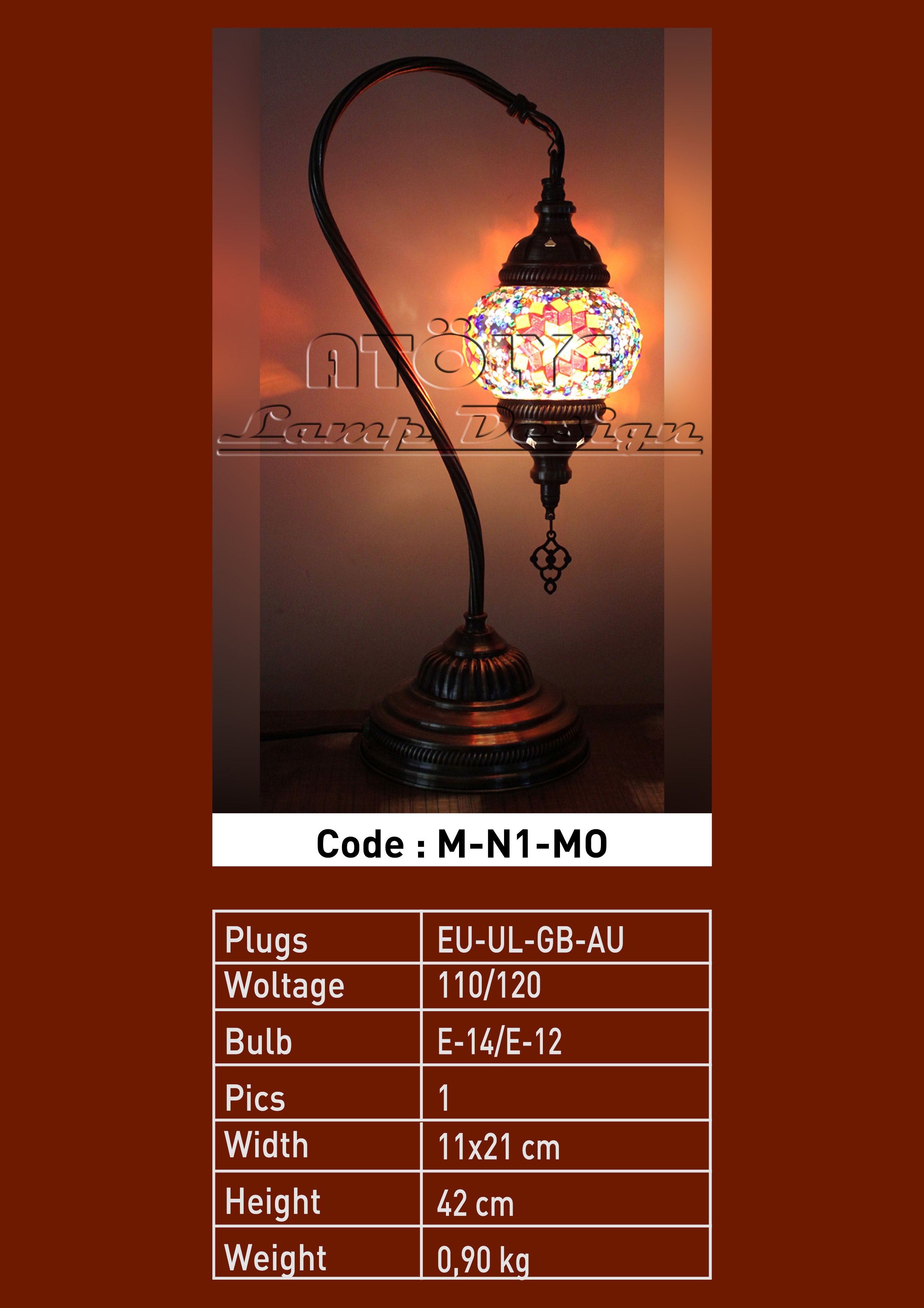 turkish mosaic table lamp swanneck no1