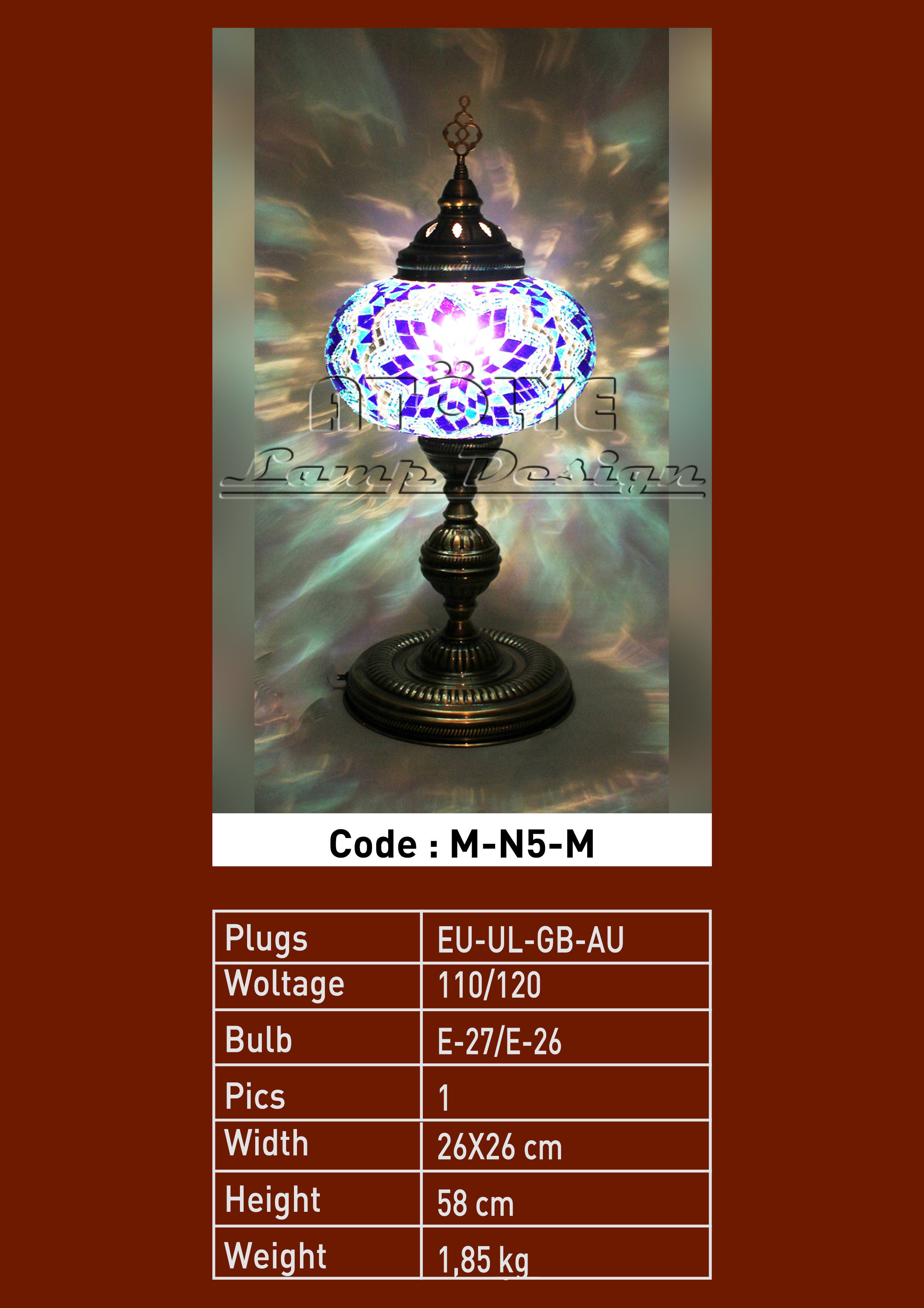 turkish mosaic table lamp 25cm ball
