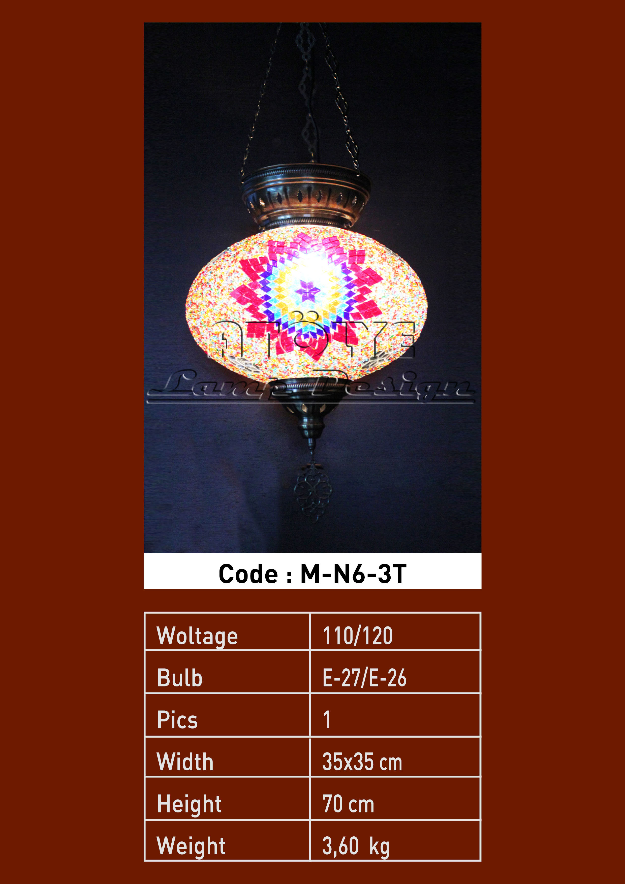 turkish mosaic lights no6 ball three chain pendant
